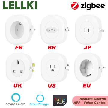 LELLKI Zigbee Power Plug Socket Smart Home EU UK US Japan Brazil French Remote Control With SmartThings Hue Alexa Hub