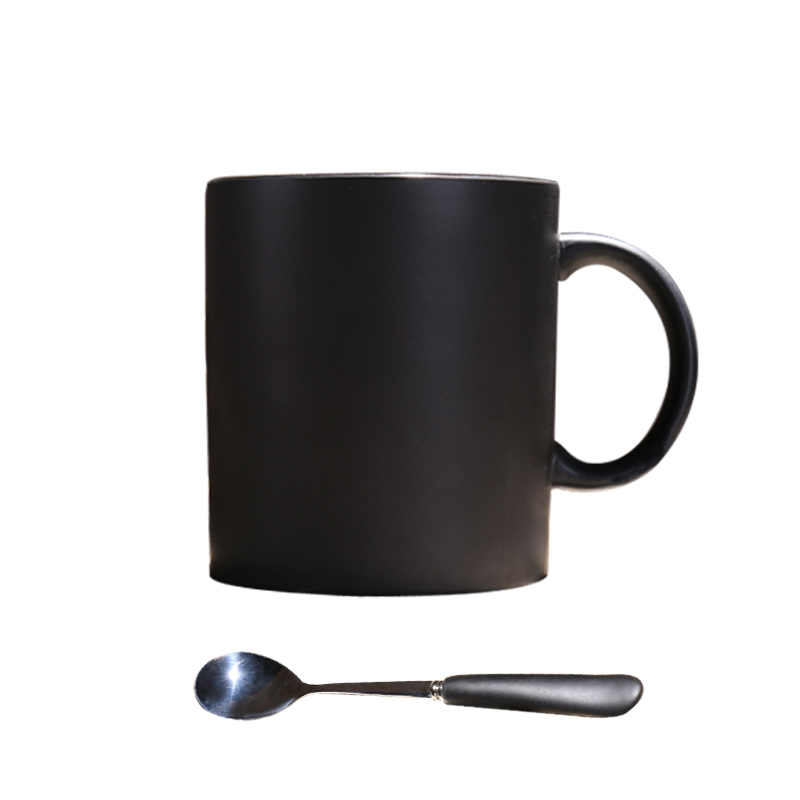 European-style coffee shop custom black matte mugs with spoon simple coffee mug high-grade ceramic tea cup gift