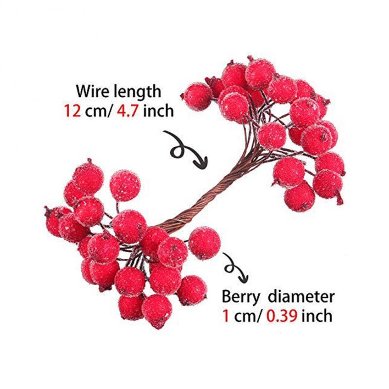 40pcs Christmas Frosted Artificial Berries Vivid Red Holly Berry Christmas Tree Decoration Artificial Flowers New Year Party