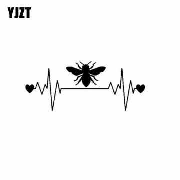 YJZT 13CM*5.4CM Bee Lifeline Heartbeat Vinyl Car Sticker Decal Honey Bee Window Decal Sticker Black/Silver C19-0004