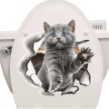 Fashion 3D Cats Toilet Stickers Lovely Animal Wall Decal Lovely Blue Cat Home Decor Art PVC Vinyl Bathroom Decoration Waterproof