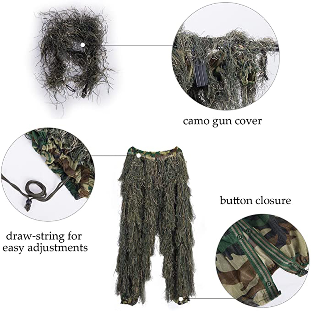 Hunting clothes New 3D Coverall leaf Bionic Ghillie Suits Yowie sniper birdwatch airsoft Camouflage Clothing jacket and pants