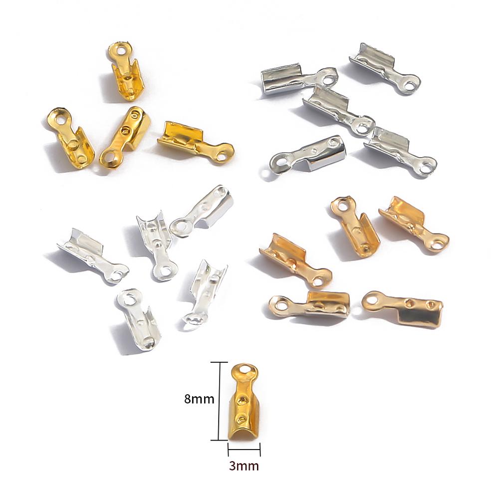 50pcs/lot 8x3mm Iron Clip-on leather Rope Chain Closure Chain End Clasps Cup For Jewelry Necklace Bracelet Connector Accessories