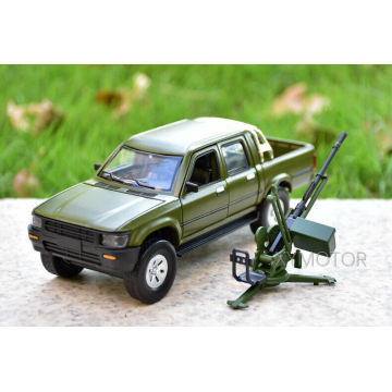 1/32 Jackiekim For Toyota Hilux Pick up Truck Anti-tank Diecast Car Model + Gun Sound light pull back toys gift display