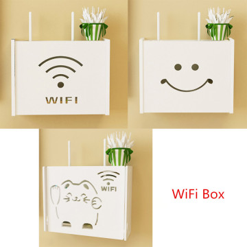 Multifunction Shelf Wireless Wifi Router Box PVC Wall Shelf Hanging Plug Board Bracket Storage Box Bins Smile Cat Pattern