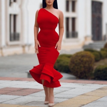 Sexy One Shoulder Mermaid Dark Red Cocktail Dress for Wedding Party Evening Graduation Homecoming robe de 2019