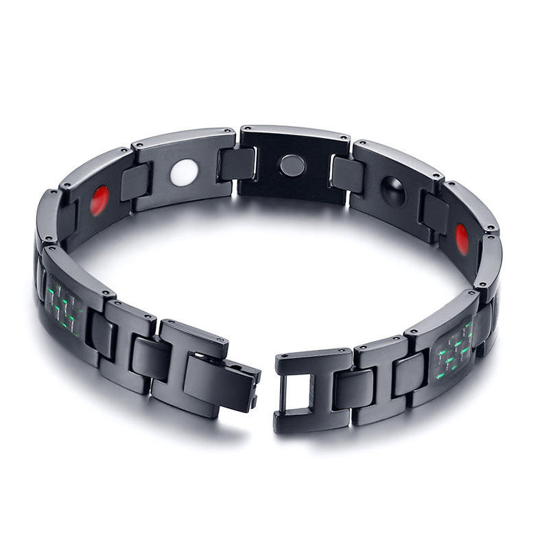 Vnox Carbon Fiber Power Magnetic Men Bracelets Black Stainless Steel Germanium Power Energy Therapy Jewelry