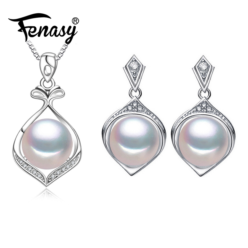 FENASY Pearl Jewelry sets Pearl Pendant Necklace Freshwater ethnic earrings bridal jewelry sets stud earrings for women