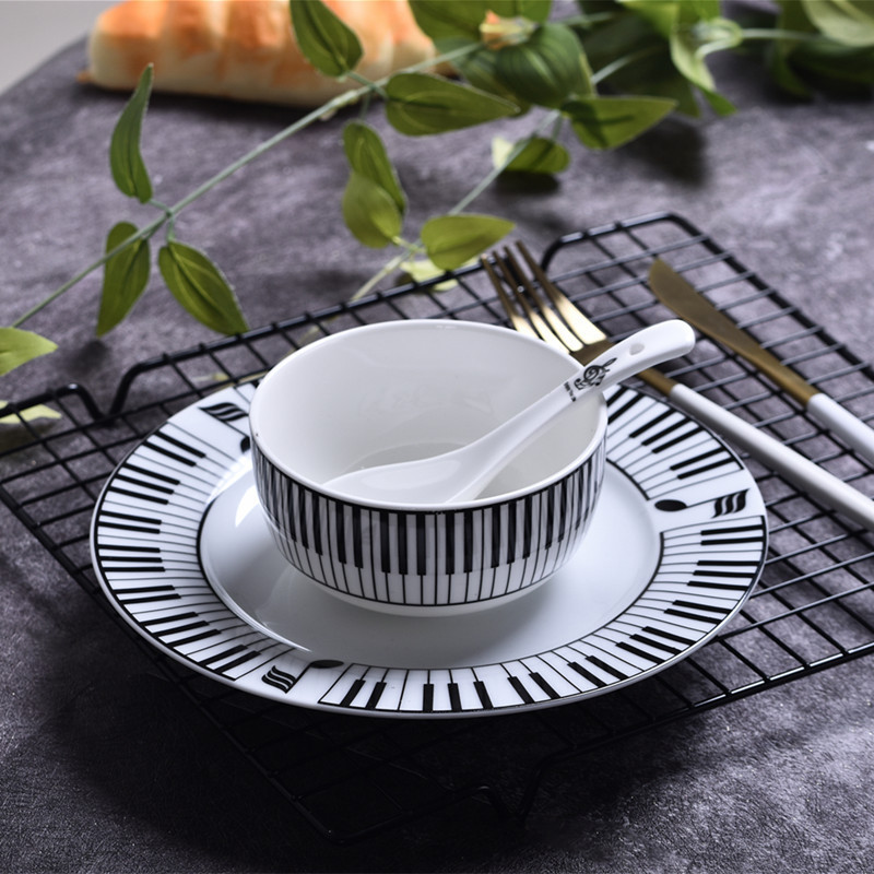 8 Inch Music Note Plate Dinner Set Dish Porcelain Dessert Plate&Bowl Wholesale Dinnerware Cake Plate Snack Plate 2018 New Design