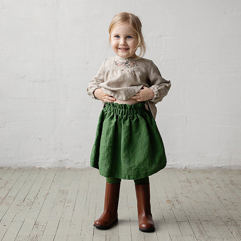 Girls' linen pleated skirt 2020 autumn new baby elastic waist cotton and linen a-line short skirts MZ20CSB0508T