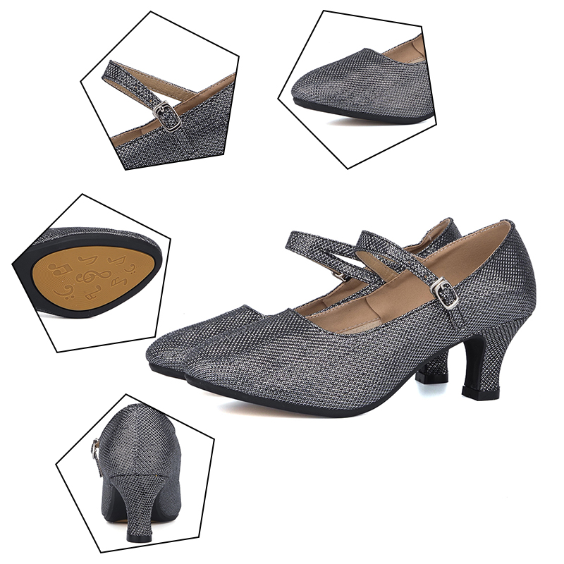 Hipposeus Dance Shoes Woman Girls's Heels Ballroom Tango Dancing Shoes Modern Ladies Shoe Sequins Cloth Sandrals Rubber Sole