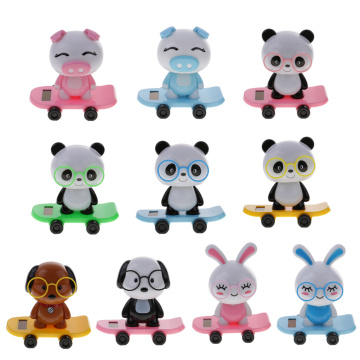 New Hot Cute Solar Powered Skateboard Glasses Shaking Head Rabbit Doll Toy Novelty Solar Toys for Child Creative Children Gifts