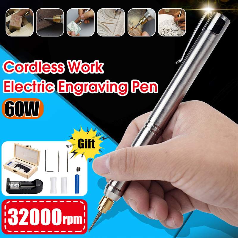 60W 32000rpm Mini Cordless Electric Grinder Pen Jewelry Engraving Pen Sander Polisher Mini Cordless Electric Carving Pen