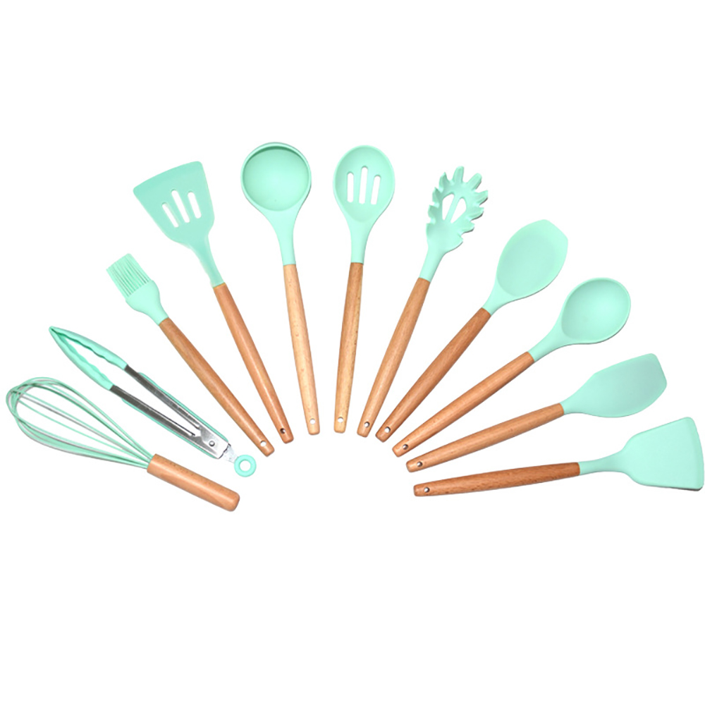 1 Piece Silicone Head Wooden Handle Kitchenware Cooking Utensils Pasta Spoon Egg Beater Spatula Cookware Kitchen Tools