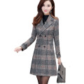 Winter Women Wool Blends Casual Jacket Plaid Trench Coat Elegant Slim Thick Outerwear Cardigan Female Cashmere Overcoat 2019 New