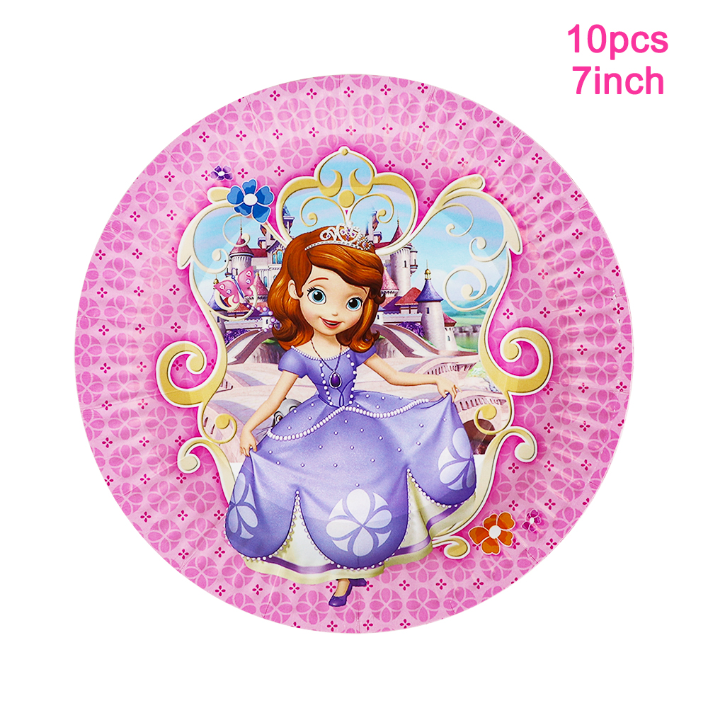 Disney Sofia the First Girls Birthday Party Decorations Balloon Paper Cups Plates Baby Shower Disposable Tableware Supplies