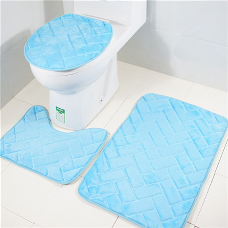 Non Slip Bath Mat With Toilet Cover 3 Pieces/set Geometric Carpet For Bath Toilet Floor Mat Flannel Foam Pad WC Rug Bath Rug Set