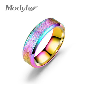 Modyle Titanium Fashion Simple Ring Female Fashion Stainless Steel Ring Colour Scrub Rings Stainless Steel Rings For Women
