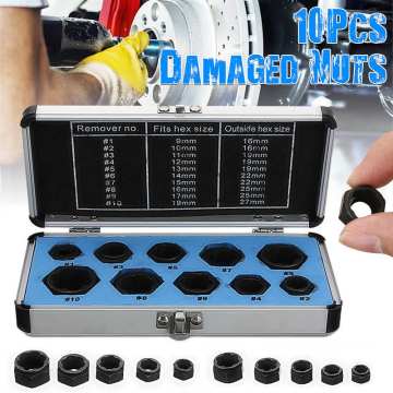 MTGATHER 10Pcs Damaged Bolt Nut Screw Remover Extractor Removal Set Nut Removal Socket Tool Black 9-19mm Best Price