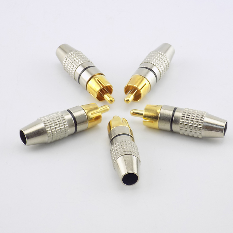 5pcs/10pcs RCA Male Plug to cabling Connector Adapter Audio Video Cable CCTV camera Non Solder Gold Plated Accessories