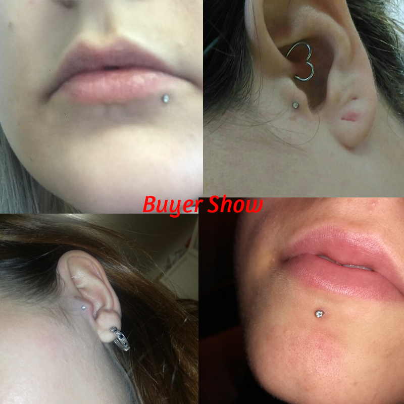 1.2x1.5-4mm AAA Zircon Labret Lip Bar Stud Piercing 16 Gauge Stainless Steel Cartilage Ear Tragus Stud Piercing Earring