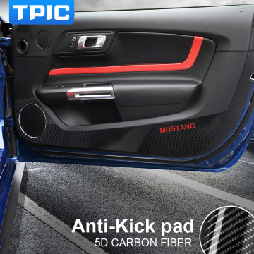 TPIC Car-styling 1Set/2pcs Car Door Carbon Fiber Protection Film Stickers Accessories Anti-kick Pads For Ford Mustang 2015-2018