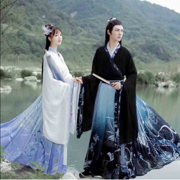 Plus Size 6XL Hanfu Couples Chinese Traditional Embroidery Clothes Adult Halloween Cos Costume Black Blue Hanfu For Men/Women