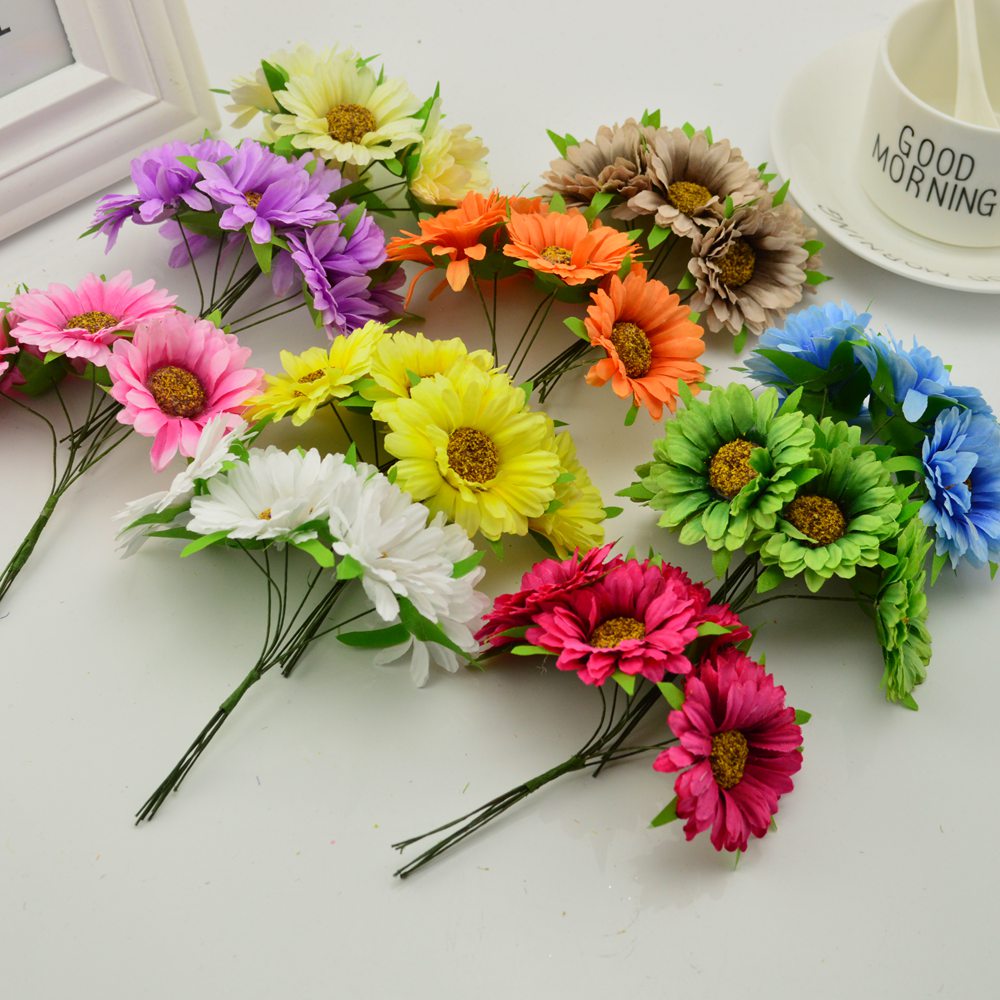 6pcs handmade gerbera fashion home garden bride diy wreath material wedding banquet decoration artificial flower scissors crown