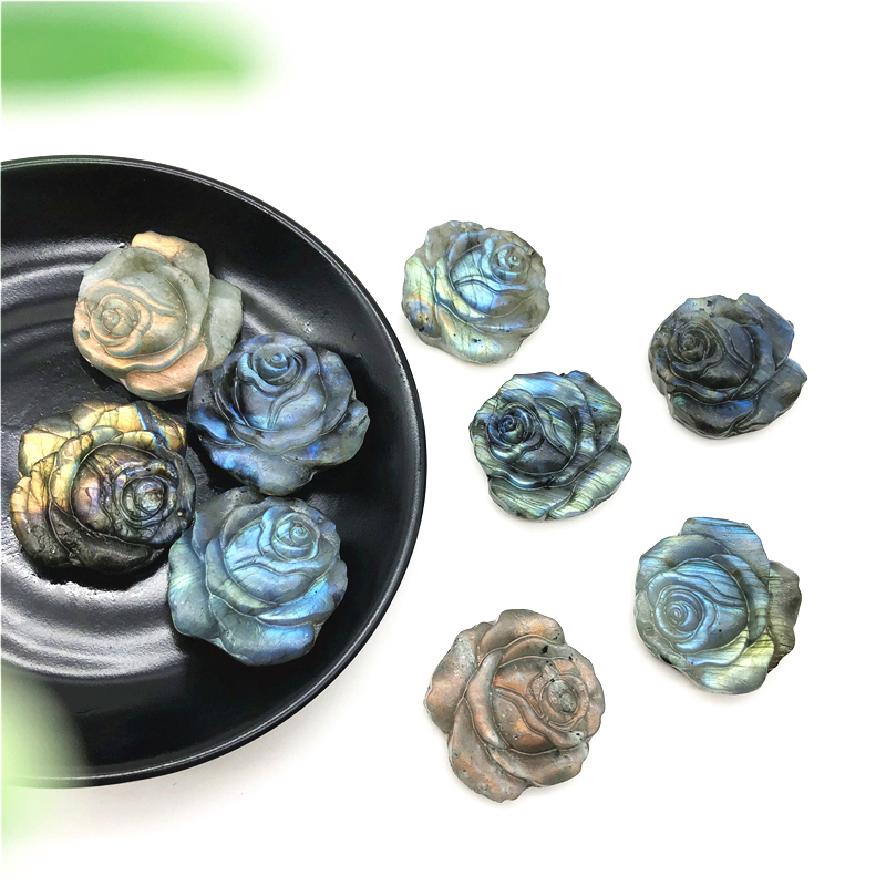 Natural Blue Labradorite Rose Flower Hand Carved Crystal Flowers Healing Stones Decor Gifts Natural Stones and Minerals