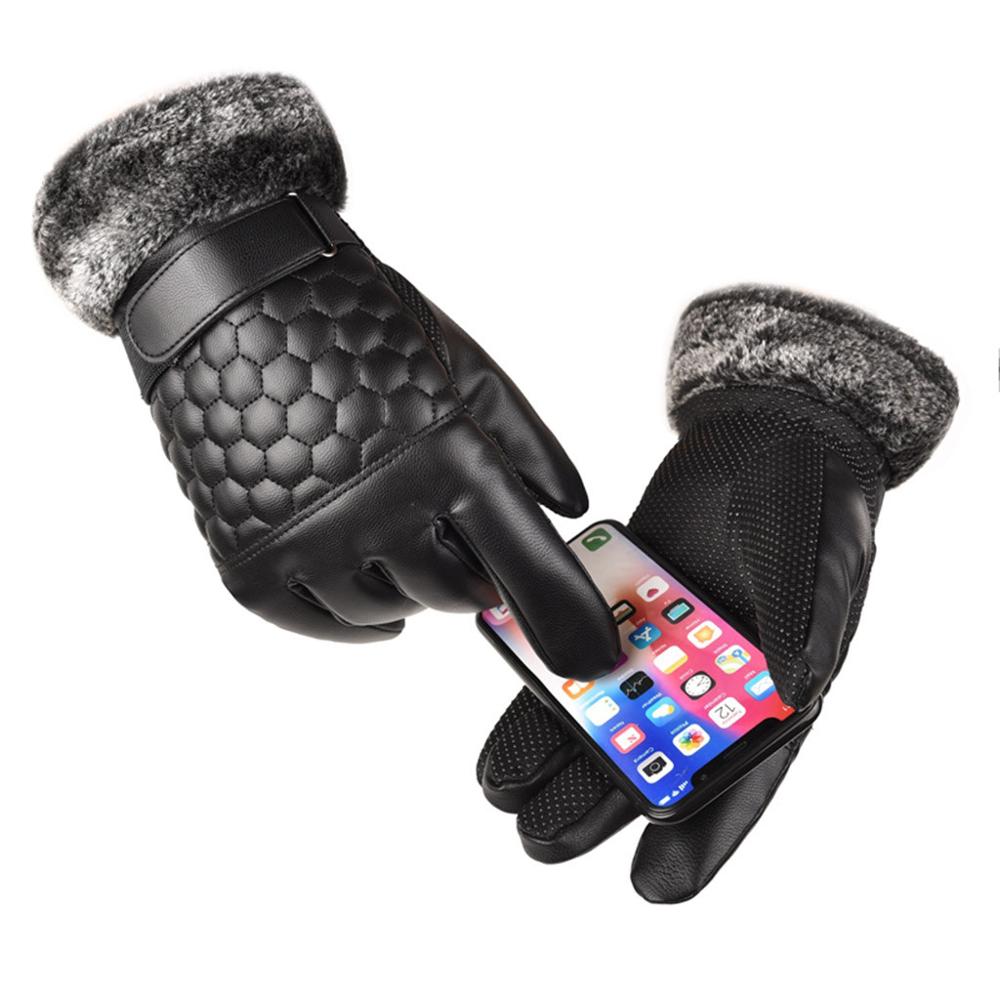 Men Gloves Leather Glove For Men Winter Outdoor Warm Thickening Thermal Patchwork Riding Touch Screen Gloves Windproof 2021 #L10