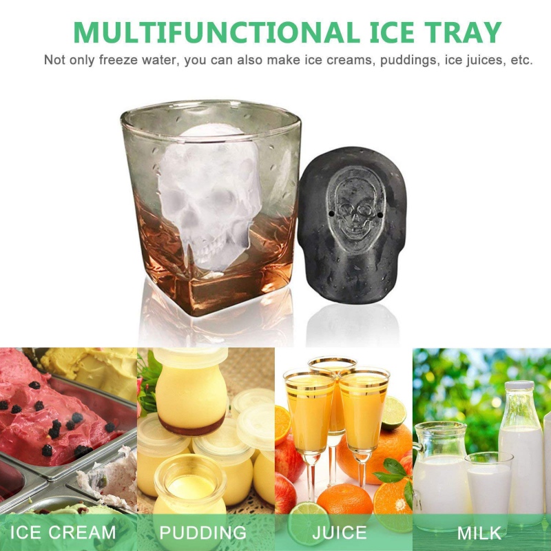 Single Large Ice Cube Tray Silicone 3D Skeleton Skull Ice Cube Mold With Lid DIY Ice Maker Household Use Kitchen Accessories