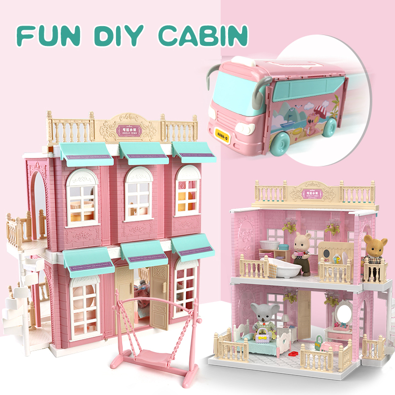 DIY Handmade Dollhouse Simulation House Toy Miniature Dollhouse Doll Villa Koala Town Bathroom Kitchen Bedroom Toys For Children
