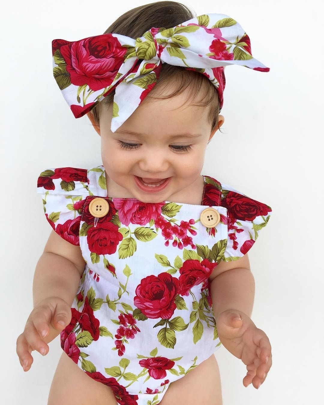 Cute Floral Romper 2pcs Baby Girls Clothes Jumpsuit Romper+Headband 0-24M Age Ifant Toddler Newborn Outfits Set Hot Sale