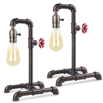 Steampunk Wrought Iron Pipe Lamp for Nightstand