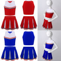 Kids Sleeveless Crop Top with Pleated Skirt Sets Girls Cheerleading Uniforms Stage Performance School Team Cheerleader Costume