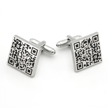 Men's QR Code Cuff Links Copper Material Black Color