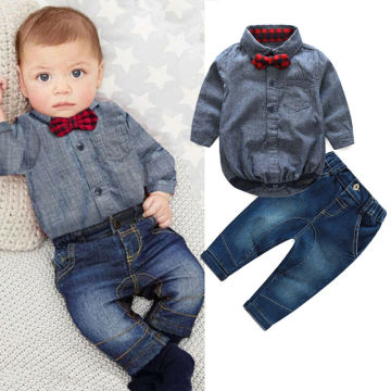 Baby Boy Formal Party Wedding 2pcs Bow Romper Long Pants Trousers Outfit Autumn Infant Boys Clothes Gentleman Suit