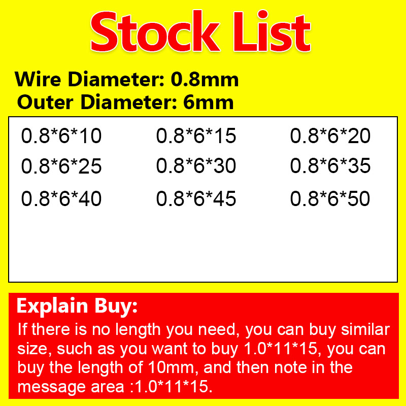 Wire Diameter 0.8mm, Outer Diameter 6mm Compressed Spring Pressure Spring Release Spring Mechanical Spring Return Spring