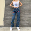 Women's Jeans Woman Cowboy Female Loose Long Trousers 2020 Casual Straight Jeans Butterfly Embroidered Denim Pants Streetwear