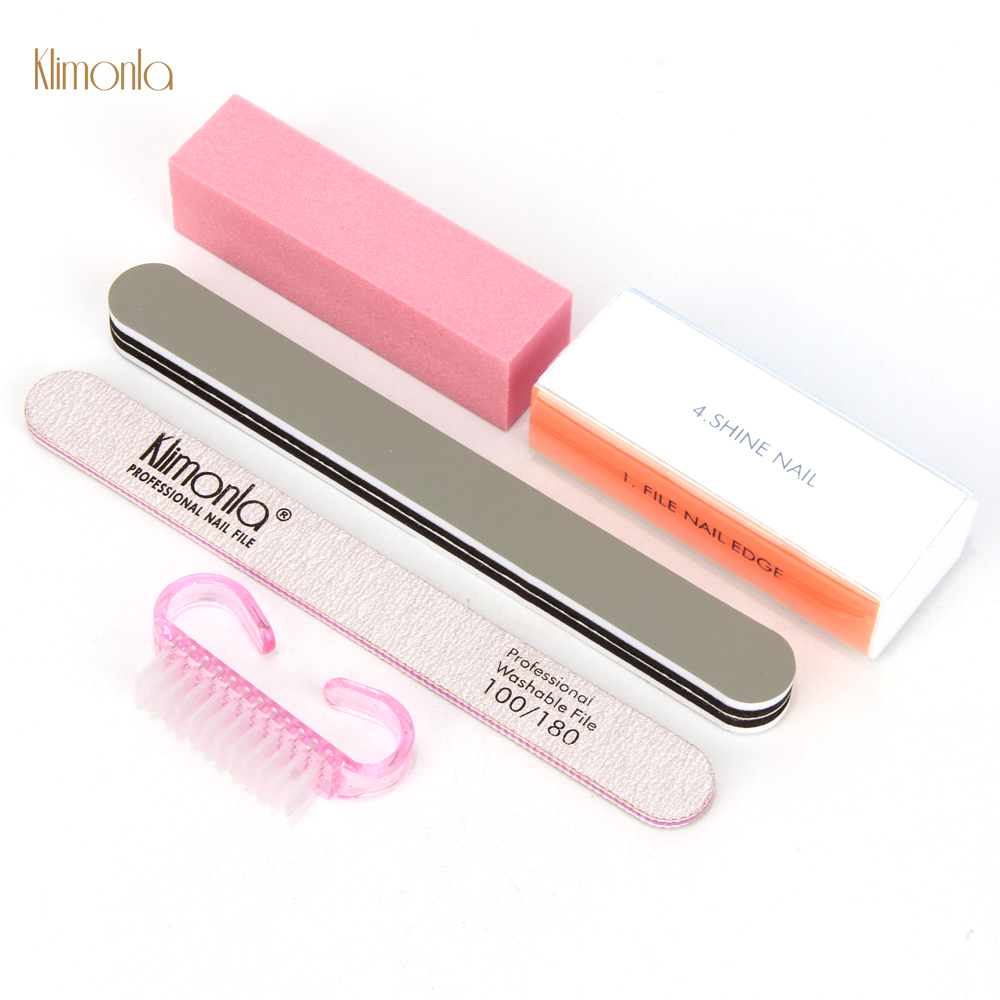 5Pcs/set Nail Art Tools Manicure UV Gel Nail Set Pink Cleaning Brush Four-steps Sanding Buffer Block Gray Nails Files 100/180