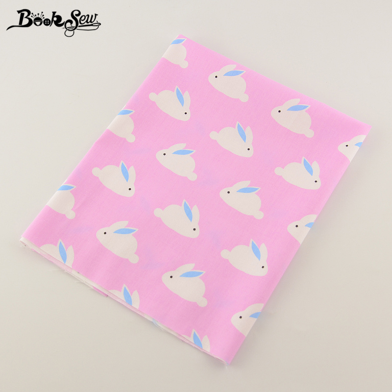 Booksew High Quality Pink Color Cotton Twill Fabric Rabbit Design Home Textile Sewing Cloth Tela For Bed Baby Doll Crafts