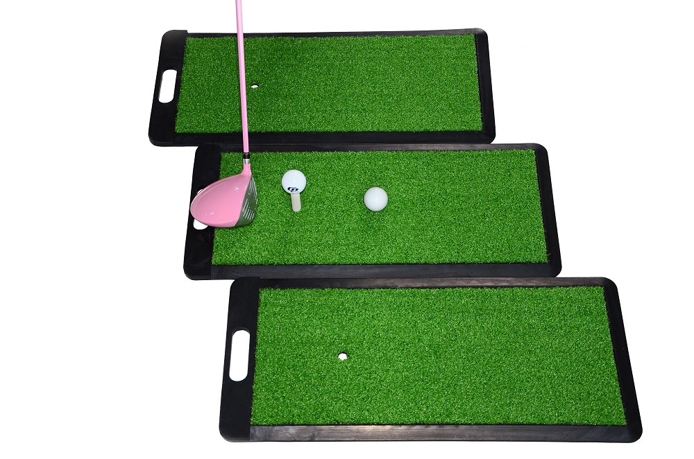 golf hitting mat with rubber base and handle