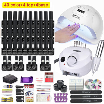 Manicure Set With 120W/54W Led Nail Lamp Nail Set 35000RPM Nail drill Machine 40/30/20/10 Color UV Gel Nail Polish Kit Tools Set