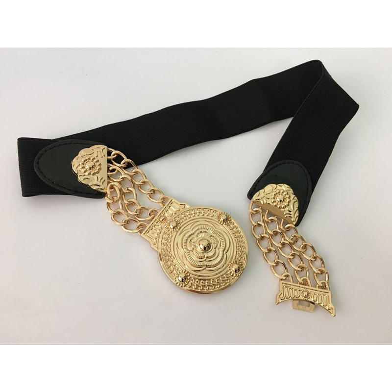 2020 Women Flower Waist Belts Fashion Ladies Floral Elastic Wide Gold Metal Belt For Dress Female Golden Chain Belt Girls