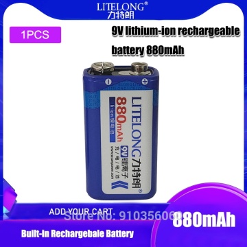 1PCS LITELONG Super Rechargeable 9V 6F22 lithium Battery 880mah for Digital Camera Remote Control Toys metal detector