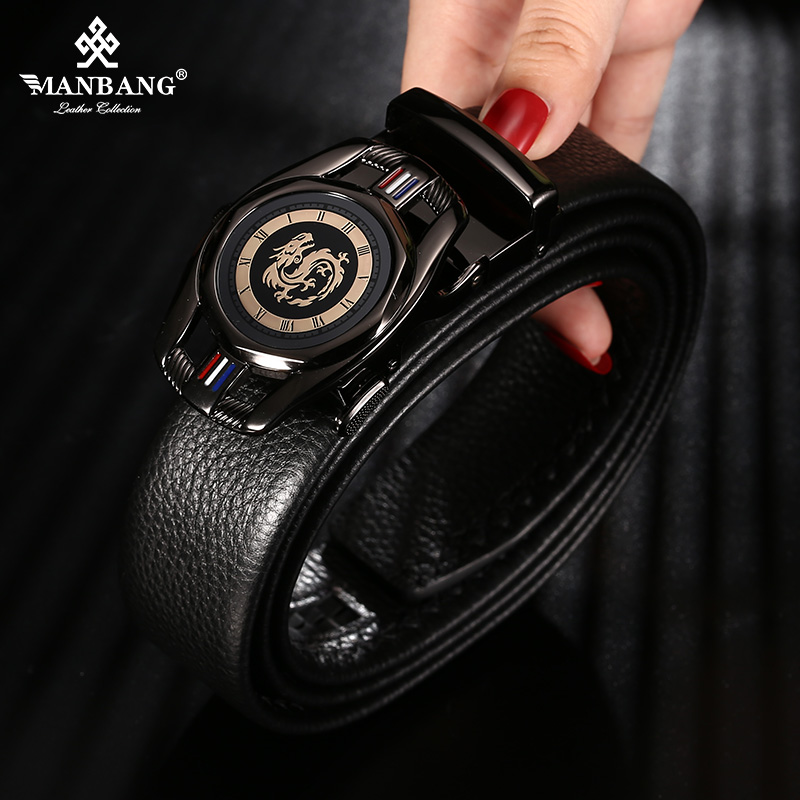 ManBang New Fashion Men Belt Cowskin leather business automatic buckle belt Cowhide for Jeans Men Design High quatity