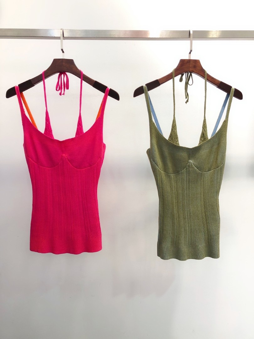 4.22 2020 Spring Summer New Women Fashion Contrast color Sexy Slim Knitted Tanks Camis