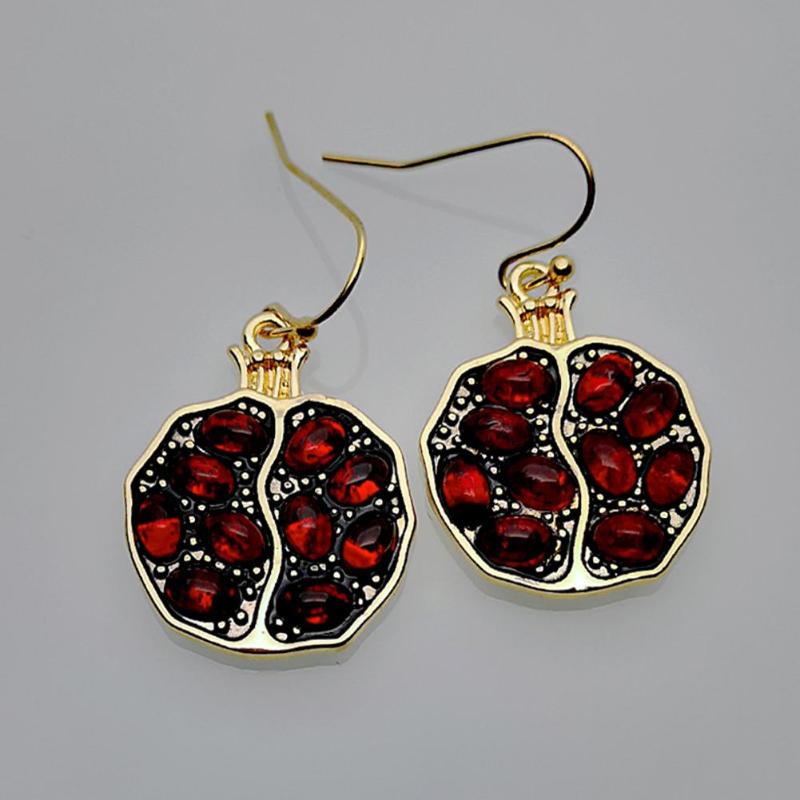 Milangirl Vintage Fruit Fresh Red Garnet Earrings Pendant Necklace Resin Stone Pomegranate Jewelry for Women