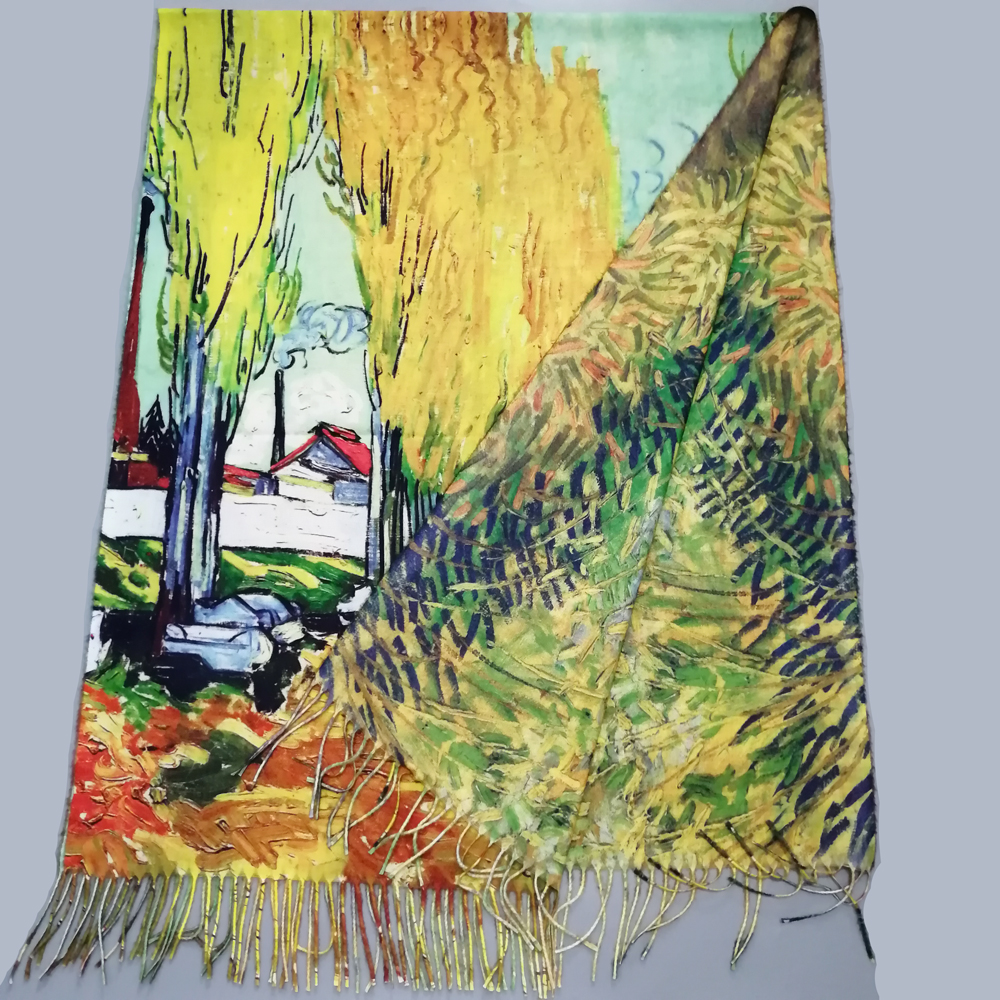 2020 Winter Cashmere Scarf Luxury Brand Shawl Digital Print Pashmina Femme Oil Painting Blanket Outdoor Coat Scarves for Women