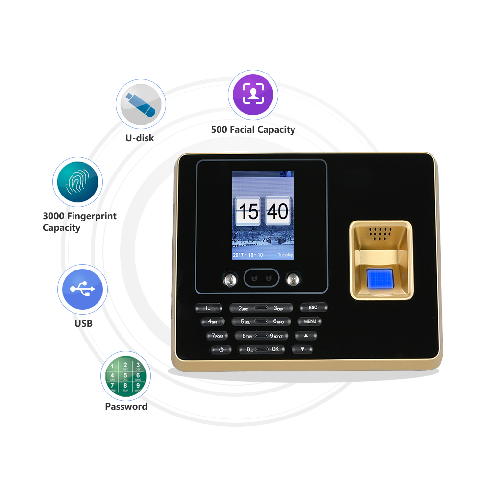 2.8" Color Screen Employee Checking-in Recorder Time Recording Biometric Attendance System Fingerprint Attendance Machine TCP/IP